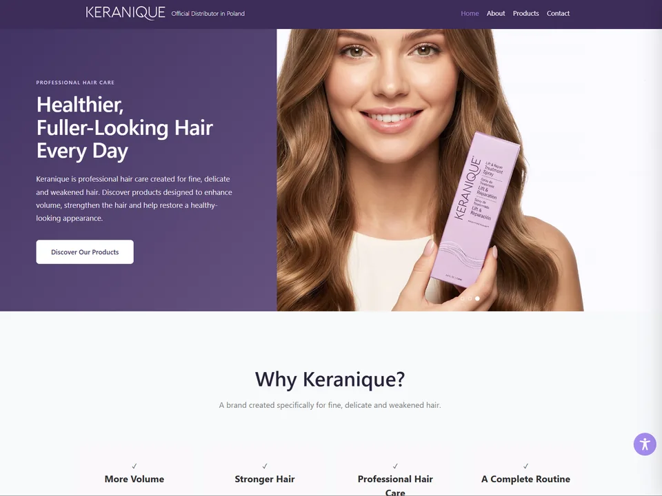 Keranique professional haircare website design