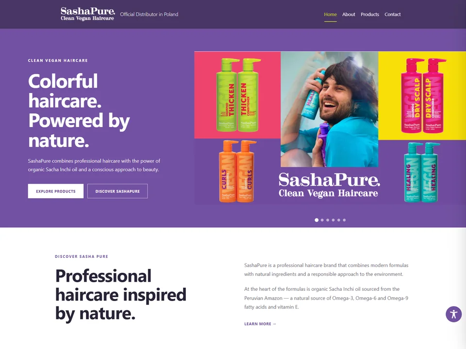Sasha Pure haircare website design